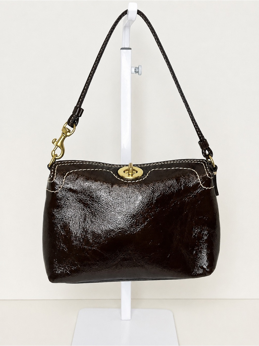 Coach Y2K Brown Patent Turnlock Mini Bag